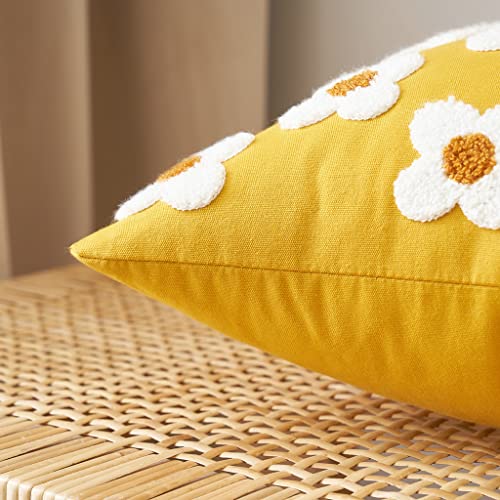 EMEMA Fall Yellow Decorative Throw Pillow Covers 12x20 Inch Set of 2 Sun Flower Jacquard Daisy Cute Pillowcase Cushion Case Rectangle for Couch Sofa Bed Living Room Bedroom - color: A-yellow, size: 20" x 12" (Pack of 2)