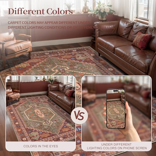 Ciicool 2x5ft Runner Rug, Hallway Wahshable Rug Vintage Kitchen Carpet for Entrance Bedroom Bedside Living Room Kitchen Laundry Bathroom Decor - color: Terracotta/Green, size: 2' x 5' (Runner)