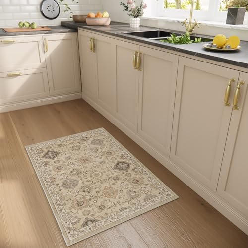 Machine Washable Boho Rugs for Entryway: Door Mat Indoor Entrance 2x3 Small Throw Rug Stain Resistant Non-Slip Low Pile Soft Carpet for Kitchen Front Door Indoor Entrance Entry Bedroom - color: Beige and Cream, size: 2' x 3' (Rectangular)