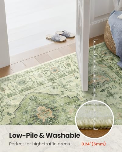 AMADA HOMEFURNISHING 8x10 Area Rug, Washable Low-Profile Large Area Rug with Non-Slip Backing & Durable Edge Binding, Vintage Large Rugs for Living Room, Bedroom - color: Green, size: 8' x 10' (Rectangular)