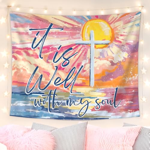 Lacama Christian Tapestry, Cute It is Well with my Soul Bible Tapestry Decor for Bedroom College Dorm Apartment, College Dorm Decor,Christian Gifts for Women, 50x60 Inches - color: it is well with my soul