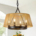 Farmhouse Boho Woven Chandeliers 18’’ Hand Rattan Ceiling Pendant Light 4-Light Chandelier Lighting Fixture for Dining Room, Hallway, Entryway, Kitchen,Bedroom, E12 - size: Trapezoid-17.7''-I