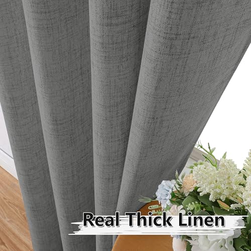Tollpiz Short Linen Tier Curtains Rod Pocket Semi Sheer Half Kitchen Curtain Burlap Light Filtering Thick Linen Drapes for Bathroom, 30 x 24 inches Long, Dark Grey, Set of 2 Panels - color: Dark Grey, size: 30"W x 24"L (Pack of 2)