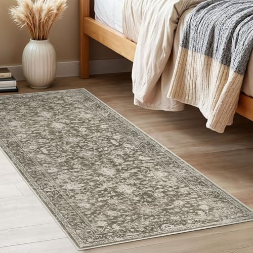 KILOCOCO Hallway Runner 2x5 Kitchen Runner Rug Printed Vintage Floral Washable Non-Slip Runners for Hallways Laundry Room Rugs Distressed Boho Rug Runners for Bedroom, Taupe - color: Taupe/Brown/White, size: 2' x 5' (Runner)