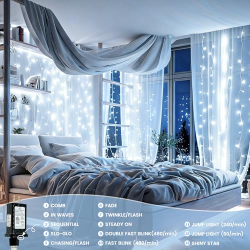 Connectable 2Pack String Lights Indoor, 66FT 200LED String Lights, 13Modes Twinkle Fairy Lights Plug in Outdoor Waterproof, Cool White Clear Wire Light for Christmas Tree, Wedding Yard, Party Decor - color: Cool White, size: 2PK-200LED