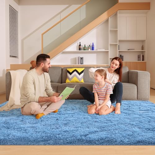 6x9 Blue Rug for Living Room Bedroom, Fluffy Large Area Rug Soft Shag Non-Slip Carpet for Kids Boys and Girls Room Dorm Home Decor (6ft x 9ft) - color: Blue, size: 6' x 9' (Rectangular)