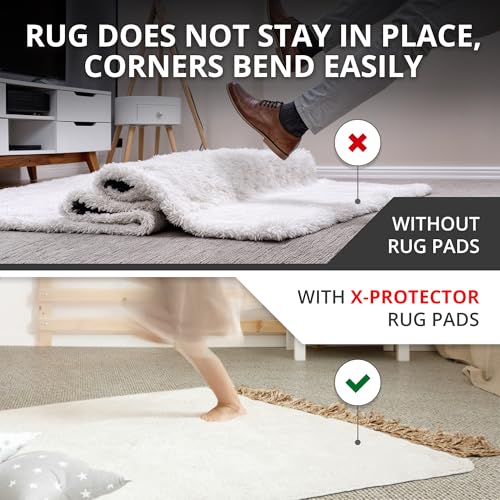 X-Protector Rug Tape for Carpet - 8 Pcs Set - White Anti-Slip & Anti-Curling Carpet Tape for Rugs - Premium Rug Pad Gripper - Ideal Carpet Corner Grippers to Keep Your Rugs & Make Corners Flat - size: 8 PCS, Triangle (Rug to Carpet)