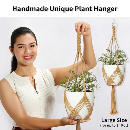 2 Pack Macrame Planter Hanger for up to 8" Pot, Indoor Hanging Planter | Plant Hanger Indoor, Hanging Plants Holder Basket | No Plant or Pot Included - color: Caramel