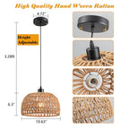 Battery Operated Pendant Light with Remote,Battery Hanging Light Rattan Woven Chandelier No Wiring Needed,Rechargeable Light Bulb 50+Hours Continue Use,Perfect for Kitchen Islands Ceiling Lighting - color: Brown