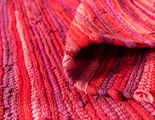 Unique Loom Chindi Cotton Collection Soft Hand Woven Natural Fiber Striped Area Rug, 2 ft 2 in x 3 ft, Red/Purple - color: Red/Purple, size: 2'2" x 3' (Rectangular)