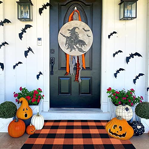 Fall Décor Orange and Black Plaid Rug, 2'4" x 3'7" Fall Outdoor Front Door Decorative Mat, Hand-Woven Rug for Layered Door Mats Washable Carpet for Porch, Entryway, Farmhouse, Autumn, Halloween - color: Orange and Black Plaid, size: 2'4" x 3'7" (Rectangul
