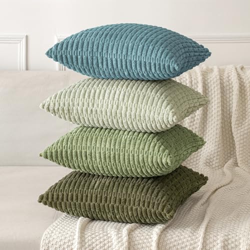 MIULEE Pack of 2 Corduroy Decorative Throw Pillow Covers 16x16 Inch Soft Boho Striped Pillow Covers Modern Farmhouse Home Decor for Summer Coastal Sofa Living Room Couch Bed Coastal Blue - color: Coastal Blue, size: 16" x 16" (Pack of 2)