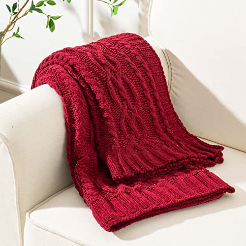 Battilo Christmas Dark Red Throw Blanket for Couch, Bed, Sofa, 51"x67", Woven Chenille Knit Throw Blankets, Gift Blanket, Cozy Warm Decorative Textured Throw Blanket for Living Room - color: Dark Red