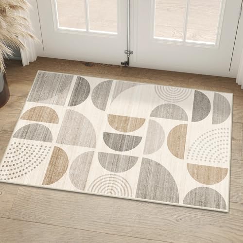 MUJOO Boho Small Rug Washable,2x3 Area Rugs for Entryway Bathroom Entry Entrance Kitchen,Front Door Mat Soft Throw Carpet Non Slip Indoor Modern Abstract Bohemian Neutral Beige - color: Beige and Cream, size: 2' x 3' (Rectangular)