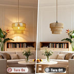 Hanging Light Ceiling Lamp Pendant Lights Rattan Hanging Lamp with Plug in Cord for Living Room Bedroom Kitchen Indoor Hanging Lamp Plug in Woven Lampshade - size: 12.5 Inch-Lantern Shade