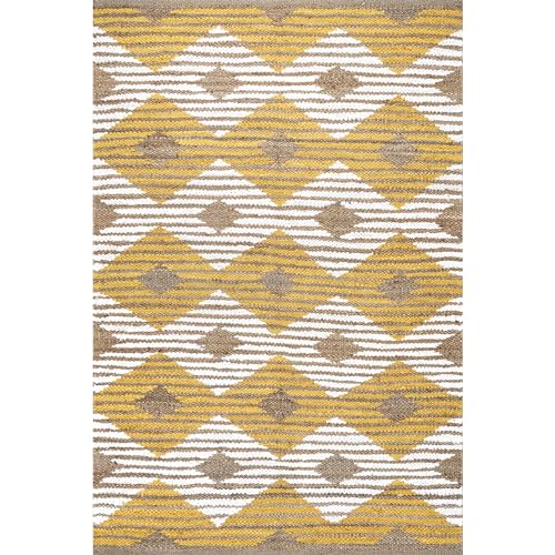 nuLOOM Hand Braided Marla Denim And Jute Diamonds Area Rug, 5x8, Yellow - color: Marla Yellow, size: 5' x 8' (Rectangular)