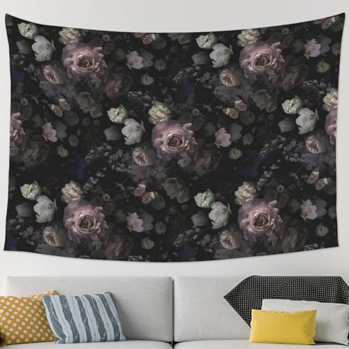 Keiutexe Black Rose Flower Tapestry 60" X 40" Wall Hanging Party Decorations Home Decor For Bedroom Living Room Dorm (150 X 100cm) - color: Black Rose Flower, size: 60 X 40 Inch