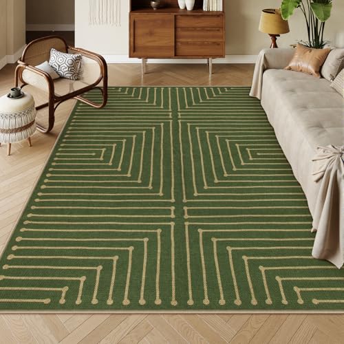 Lahome Neutral Geometric 8x10 Easy Jute Rug, Green Indoor Outdoor Rugs 8x10 for Living Room Office, Farmhouse Rhombus Non Slip Non Shedding Floor Carpet for Patio Backyard Bedroom Decor - color: Green/Nature, size: 8 x 10 feet