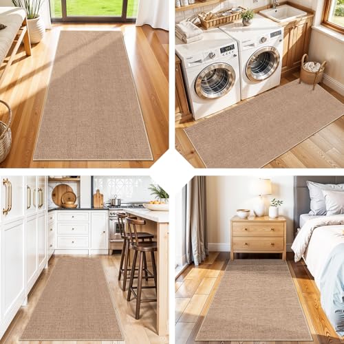 Easy Jute 2x5 Runner Rug: Non Slip Solid Color Low Pile Indoor Doormat - Machine Washable Entryway Kitchen Bathroom - Carpet for Dorms Small Spaces Ideal for Young Families First Home (Beige,2x5) - color: Beige, size: 2' x 5' (Rectangular)