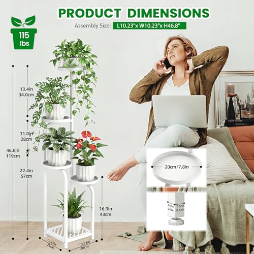 TOSKING 5 Tier Tall Plant Stand Indoor Outdoor,Anti-Tip Plant Stand indoor, Wide Base for Pots, Child and Pet Friendly,Heavy Duty Corner Shelf for Plants & Decor, Space Saving ,Tiered Metal Flower Pot Stand for Balcony, Garden, Living Room, Patio (White,