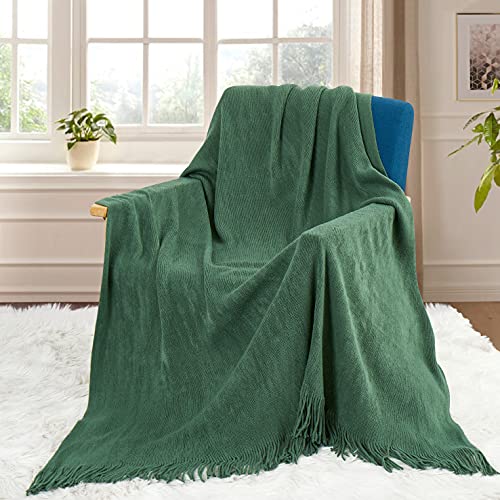 Homiest Decorative Knitted Throw Blanket with Fringe Soft & Cozy Tassel Blanket for Couch Sofa Bed (Dark Green, 50x60) - color: Dark Green, size: 50" x 60"