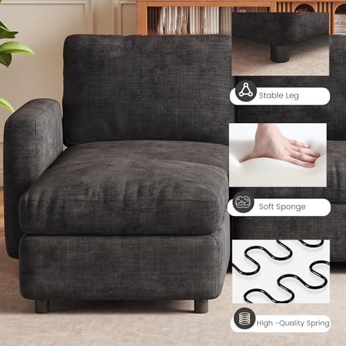 Guyii 4 Seater Modular Sectional Sofa with Storage Ottomans, L Shaped Couch with Comfy Cushions,Soft Fabric Sofa Couch for Living Room - color: Dark Gray, size: 4 seater(with one ottoman)
