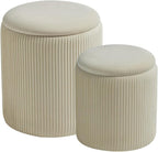 Round Set of 2 Ottoman with Storage-Upholstered Velvet Vanity Stool for MakeupMultifunctional Ottomans Coffee Table Padded Seat Foot Rest for Living Room&Bedroom(White)
