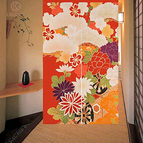 LIGICKY Japanese Style Doorway Curtain Noren Cotton Linen Retro Flowers Printed Window Treatment Hanging Door Tapestry for Home Decoration 33.5" Width x 47.2" Long, Colourful - color: Retro Flowers, size: 33.5"W x 47.2"L (Pack of 1)