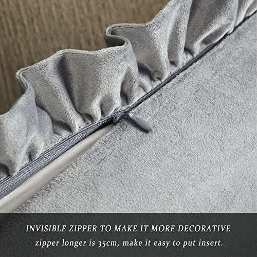 GIGIZAZA Grey 18x18 Luxury Pillow Covers, Set of 2 Decorative Velvet Ruffle Cushion Pillow Covers for Sofa Couch - color: Grey, size: 18" x 18" (Pack of 2)