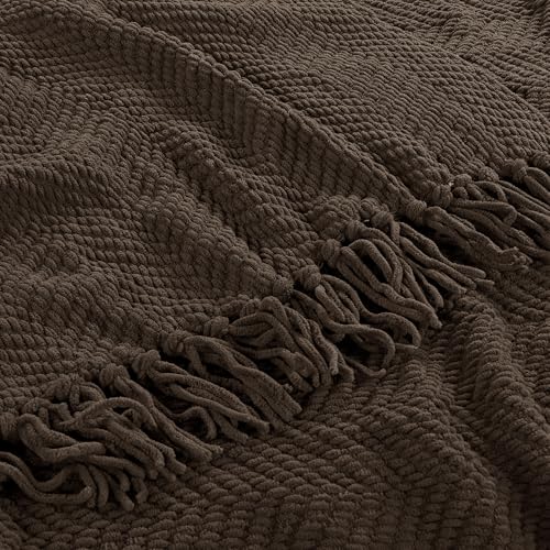 Home Soft Things Brown Throw Blanket Knitted Tweed Throw 50'' x 60'', Seal Brown, Super Soft Cozy Warm Comfortable Breathable Throw for Living Room Chair Couch Bed Sofa Bedroom Home Décor - color: Seal Brown, size: 50 in x 60 in