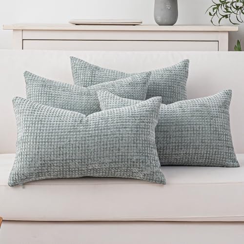 Pack of 4 Throw Pillow Covers 20x12 inch Aquamarine Boho Cushion Covers Decorative Farmhouse Pillow Covers for Couch Bed Sofa Living Room Home Decor Soft Square Pillowcase - color: Aquamarine, size: 20" x 12" (Pack of 4)