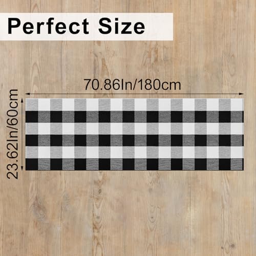 Checkered Runner Rugs 2x6 ft Black White Buffalo Plaid Cotton Woven Rug, Washable Runner Rug for Hallways Kitchen Bedroom Living Room Porch Farmhouse Decor Area Rug - color: Black and White, size: 2‘×6’