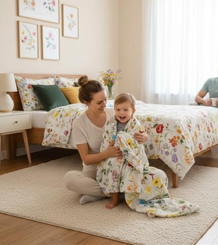 Aipon Floral Throw Blanket for Women, 50 x 60 Inch Purple Small Flower Botanical Patterned Throw Blanket Gifts for Women, Cozy Soft Plush Fuzzy Throw Blankets for Couch Bed - color: White Flowers, size: 50.00'' × 60.00''