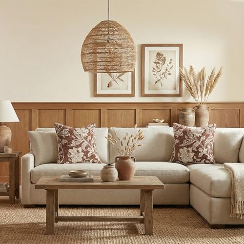 Brown Floral Pillow Covers 18x18：Vintage Chocolate Decorative Pillow Boho Patterned Covers Neutral Modern Farmhouse Cushions Cotton Accent Covers - Sofa Bed Living Room couch Pillowcases Set of 2 - color: Bf-chocolate Brown, size: 18" x 18" (Pack of 2)