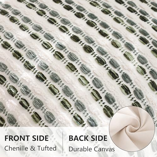 LUOYEHK Chenille Striped Throw Pillow Covers 12x20 Inch Set of 2 Boho Decorative Pillowcases with Fringe Farmhouse Neutral Dark Green Cushion Covers for Couch Sofa Bed Living Room - color: Green Gray, size: 20" x 12" (Pack of 2)