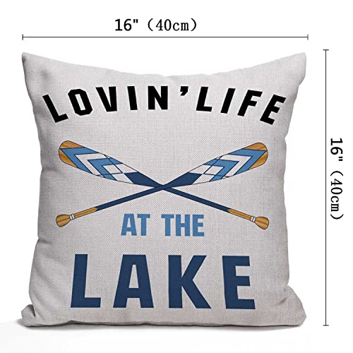 Nphuriy Black Blue Word Art Quote Loving Life at The Lake Wooden Paddle Oar Summer Decorative Throw Pillow Cover Case Cushion Home Living Room Bed Sofa Car Cotton Linen Square 16 x 16 Inches - color: Multi 32