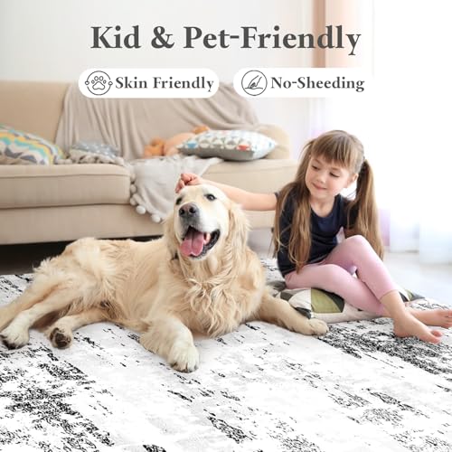 5x7 Area Rug Living Room Rugs - Machine Washable Neutral Abstract Rugs for Dinning Room Indoor Floor Non Silp Rug Carpet for Bedroom Home Office Decor - Black White - color: Grey/White, size: 5x7ft