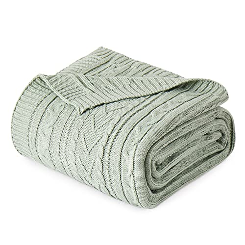 Aormenzy Sage Green Cable Knit Throw Blanket Queen Size for Bed Couch Sofa, Super Soft Cozy Knitted Blanket 90" x 90" Bed Blankets Full Size - color: Sage Green, size: 90" x 90", Queen
