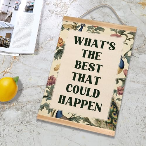 HEYJEEPER Vintage Inspirational Wall Art Poster-What’s the Best That Could Happen Floral Canvas Posters,Retro Self-Improvement Wall Hanging Decor for Bedroom, Living Room, Home Decor 18.5x14Inch - color: Green-Happy