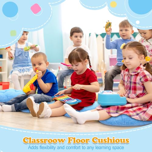 Fumete 8 Pcs 16 Inch Floor Cushions Pillow for Kids Bulk Classroom Round Flexible Seating Floor Cushions for Students Home Daycare School Reading Corner Yoga Meditation Picnic (Sky Blue) - color: Sky Blue
