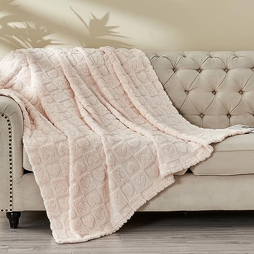 FY FIBER HOUSE Throw Blankets with Heart Checkered,Soft Warm Blankets for Lover Mom Father Gifts,Washable Lightweight Fuzzy Blanket for Couch Sofa Bed Office All Season(Beige,90"x90") - color: Beige, size: Queen(90"x90")