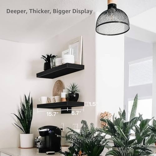 QEEIG Bathroom Floating Shelves for Wall - 15.7" Wall Mounted Shelf Over Toilet Farmhouse Home Decor Display Bookshelf Small 15.7 x 6.7 inch Set of 2, Black (008-40B) - color: C. Black, size: 15.7"