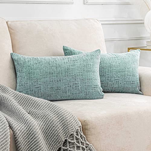 Home Brilliant 12x20 Pillow Cover Set of 2, Lumbar Chenille Pillow Covers Plush Velvet Decorative Throw Pillow Cases for Couch Living Room,12 x 20 Inch(30x50cm), Teal - color: Teal, size: 20" x 12" (Pack of 2)