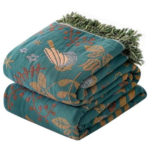 Boho Throw Blanket, Patterned Bohemian Blanket 100% Soft Cotton Woven Boho Quilt, Reversible Throw Blankets for Couch Bed, Decorative Lightweight Blanket for All Seasons (Spring Blue, Twin 60"x80") - size: Twin 60"x80"