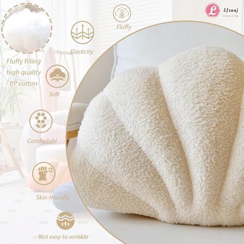 Lfsaaj Beige Seashell Throw Pillows, Shell Shaped Throw Pillows, 13 Inch Soft Home Decorative Pillow Plush Cushion for Bed Couch Living Sofa Room Decor Accent Throw Pillow - color: Beige, size: Small-13Inch