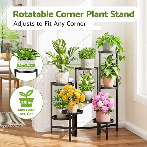8 Tiered Plant Stand Indoor for Multiple Large Planter, Tall Heavy Duty Adjustable Folding Rack with Rustproof 7.9 Inch Wide Tray, Plant Shelf for Corner Living Room - BlackDisk - color: BlackDisk, size: 8-tiers