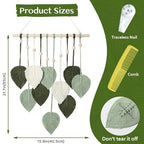 MIPON Macrame Wall Hanging Leaves Decor,Boho Handmade Woven Leaf Tassels Tapestry Gift Ideas for Nursery, Bedroom, Living Room, 15.7 X 28 Inch(Green)