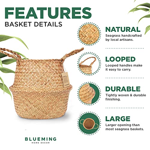 Blueming Home Olive Tree Basket – Wicker Seagrass Planter for Tall Indoor Fake Plants, Decorative Rattan Basket for Houseplants, Snake Plant, Monstera, 7-8 Inch Pots (Original, Medium) - color: Original, size: Medium