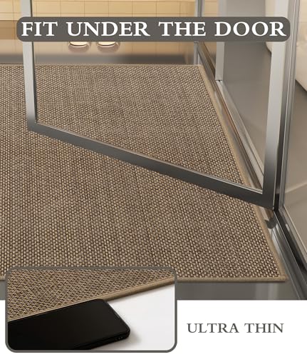 YIHOUSE Bathroom Rugs Sets 2 Pieces, Grey Ultra Thin Bath Mats Fit Under Door, Absorbent Quickly Dry Rubber Backing Braided Bath Mat Set, Non Slip Washable Bath Rugs Mat for Bathroom Floor, Grey - color: Grey, size: 2pieces