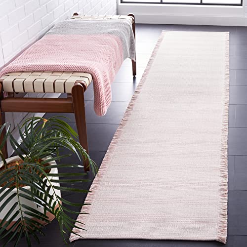 SAFAVIEH Augustine Collection Runner Rug - 2' x 9', Ivory & Pink, Cotton Stripe Fringe Design, Non-Shedding & Easy Care, Ideal for High Traffic Areas in Living Room, Bedroom (AGT501U) - color: Ivory/Pink, size: 2' x 9' (Runner)